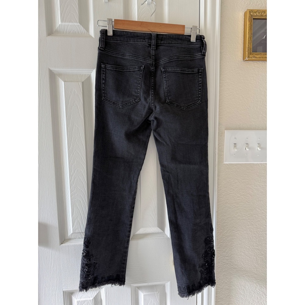 Free People Embroidered Ankle Cutout Skinny Jeans Black Size 25 - Picture 4 of 6
